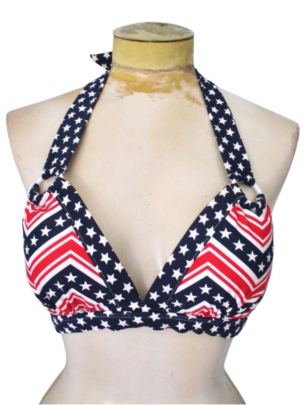 Catalina Patriotic Stars Stripes Low Rise Halter Bikini Navy Red Size Med 8/10 - Picture 3 of 16
